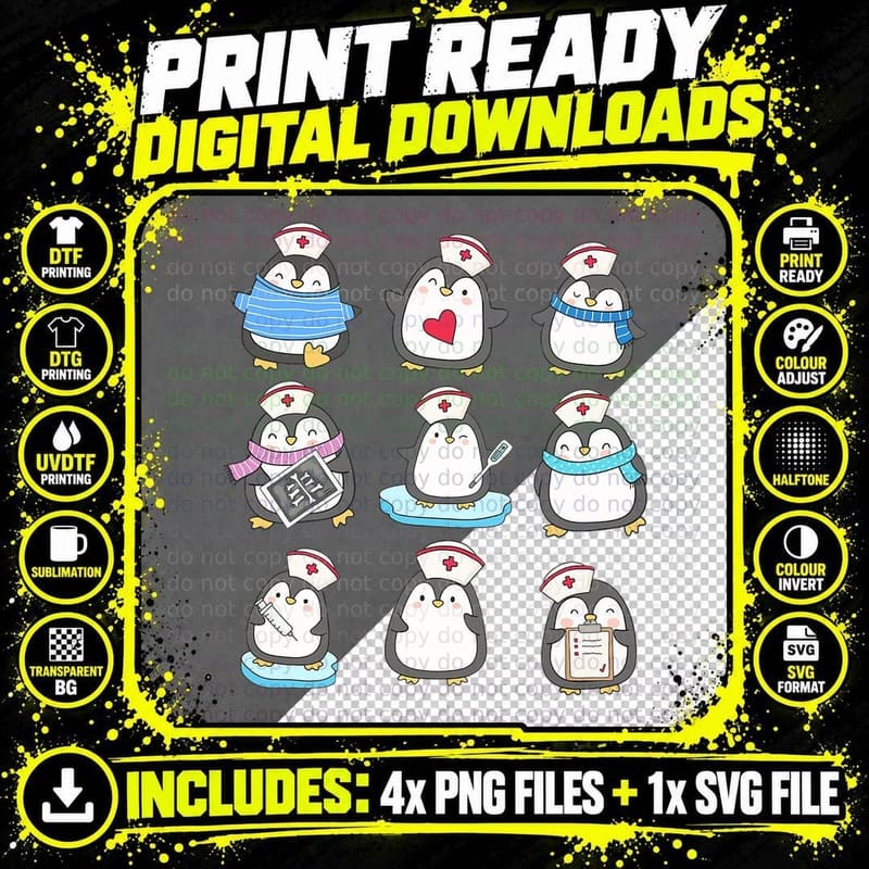 Cute Penguin Er Ed Icu Nurse Pediatrics T-Shirt Png SVG Digital Bundle