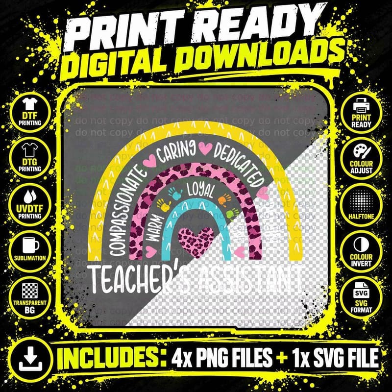 Cute Teacher's Assistant Appreciation Rainbow Back to Png SVG Digital Bundle