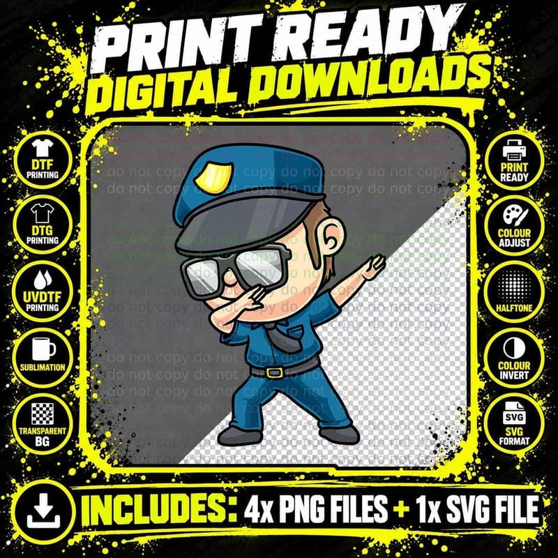 Dabbing Police Officer and Sunglasses Policemen T-Shirt Png SVG Digital Bundle