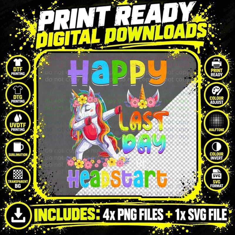 Dabbing Unicorn Last Day of Headstart Girls Kids Teacher Png SVG Digital Bundle
