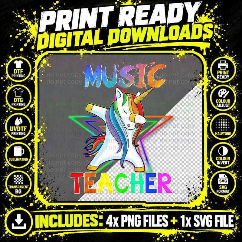 Dabbing Unicorn Music Teacher T Girls Kids Women Top Png SVG Digital Bundle
