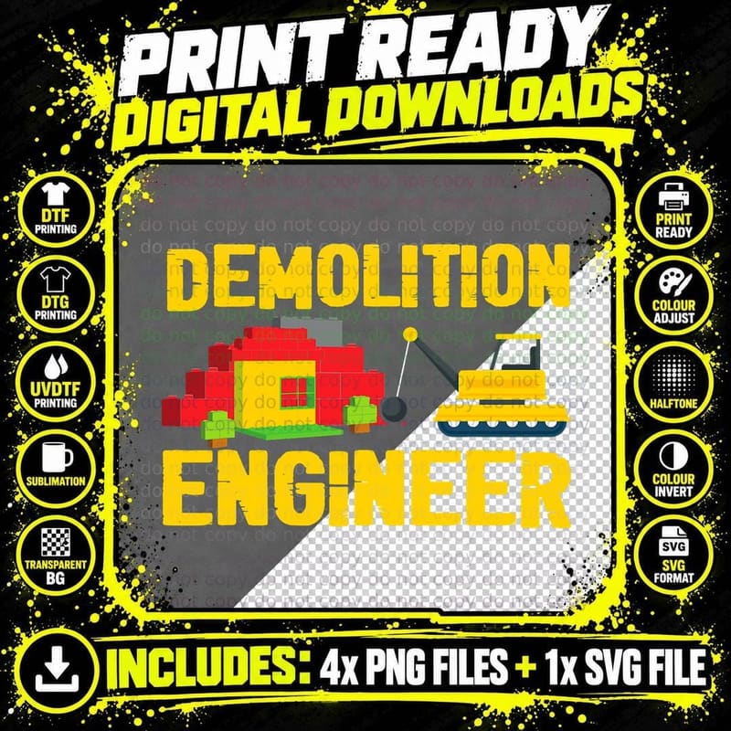 Demolition Engineer Master Builder Building Blocks Png SVG Digital Bundle