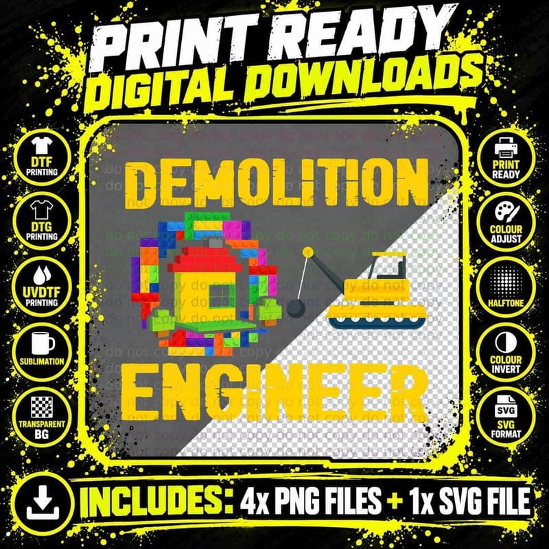Demolition Engineer Master Builder Building Bricks Png SVG Digital Bundle