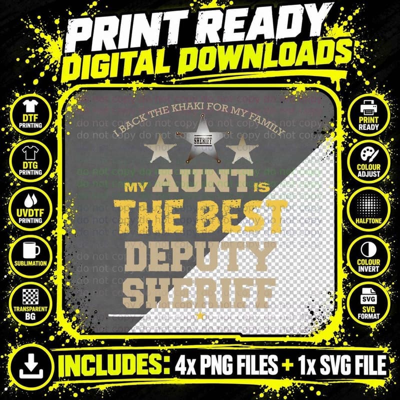 Deputy Sheriff Police I Back the Khaki for My Aunt Png SVG Digital Bundle