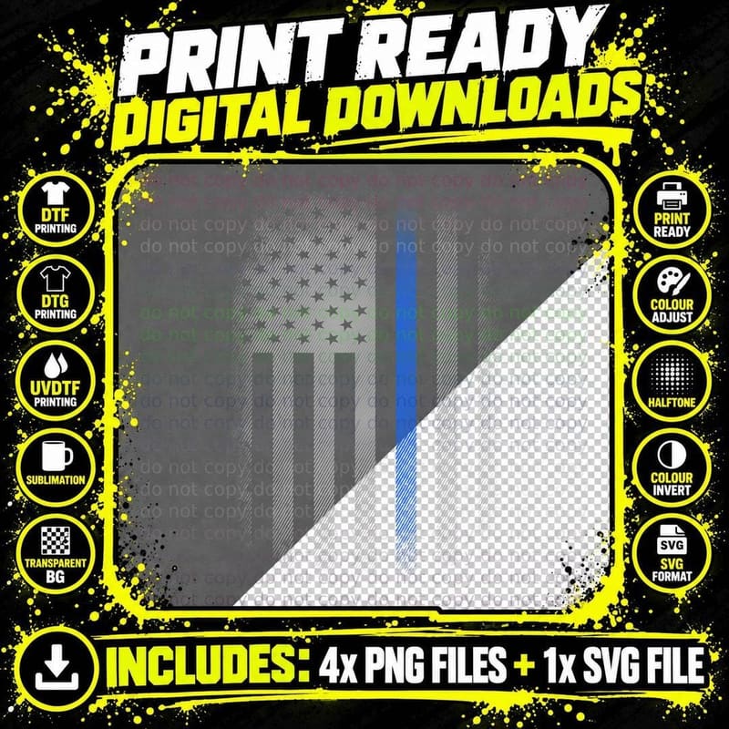 Distressed Thin Blue Line Flag - Patriotic Police Png SVG Digital Bundle