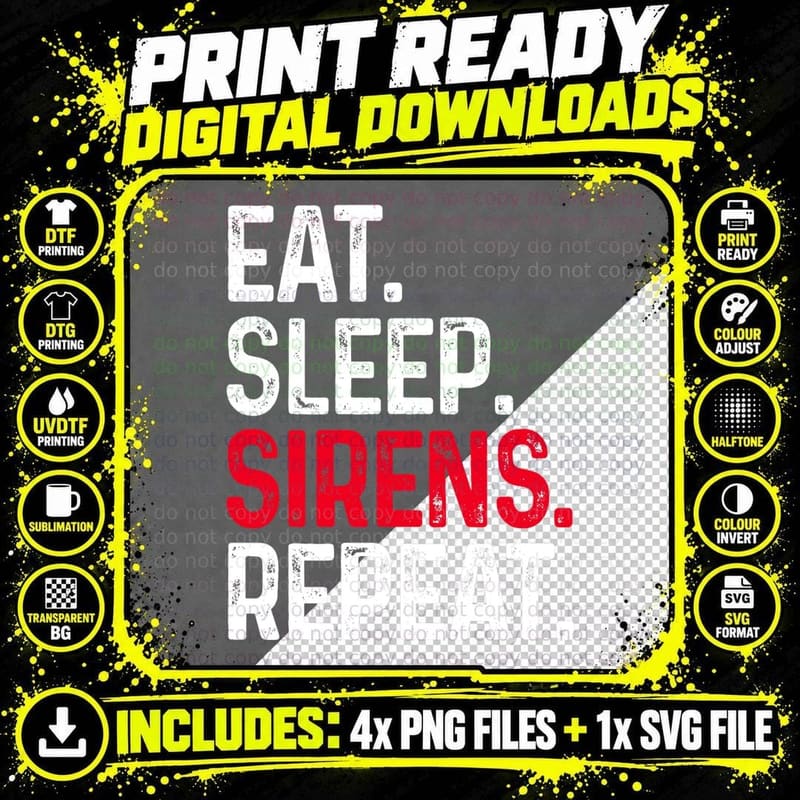 Eat Sleep Sirens Repeat Funny Police Officer Patrol Car Png SVG Digital Bundle