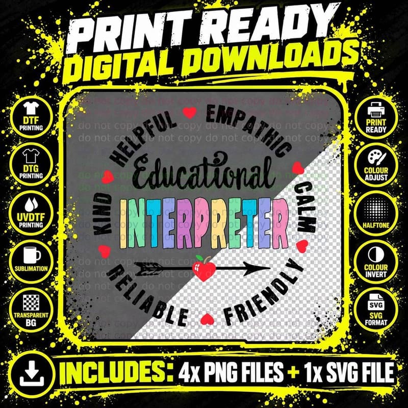 Educational Interpreter Squad School Translator ASL Png SVG Digital Bundle