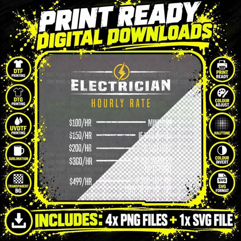 Electrical Engineer Funny Electrician Hourly Rate T-Shirt Png SVG Digital Bundle