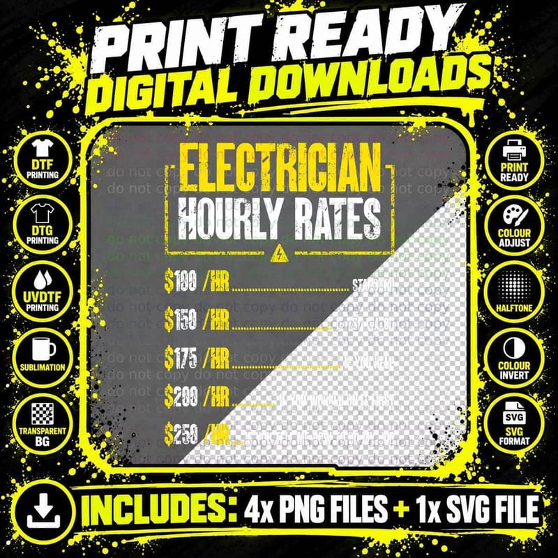Electrician Hourly Rates Wireman Lineman Electrical Png SVG Digital Bundle