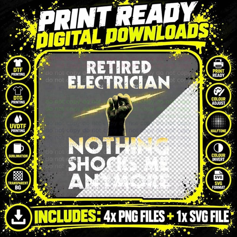 Electrician Retirement Art for Men Women Retired Png SVG Digital Bundle
