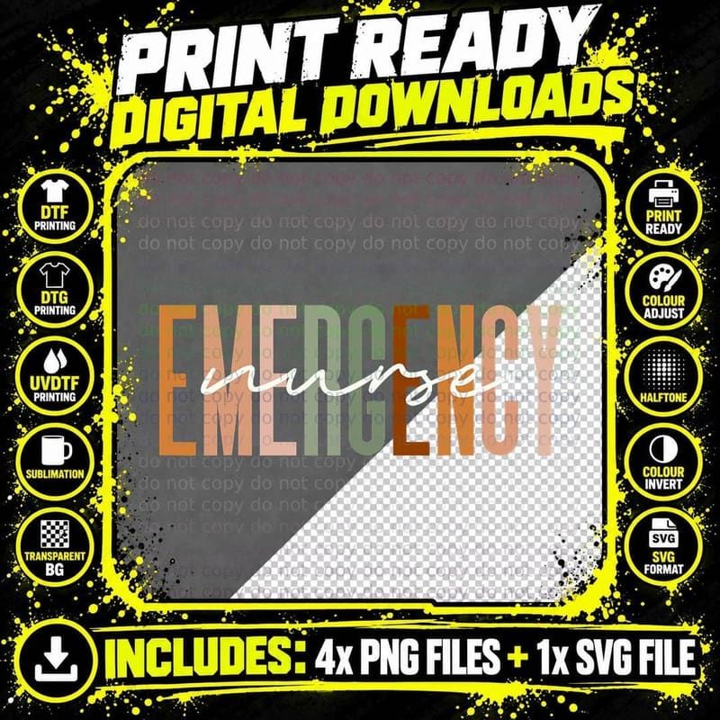 Emergency Nurse Letters Print Er Nurse Nursing School Png SVG Digital Bundle