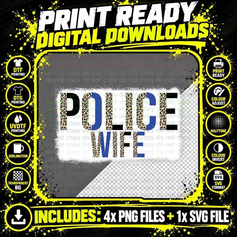 Enmr Leopard Police Wife Life Thin Blue Flag Police Png SVG Digital Bundle