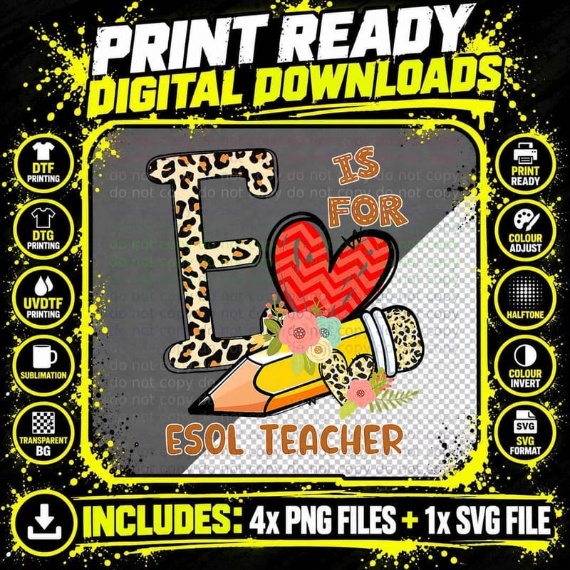 F Is for Esol Teacher Leopard Back to School Png SVG Digital Bundle