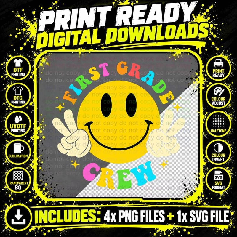 First Grade Crew Shirt Teacher Student Team First Grade Png SVG Digital Bundle