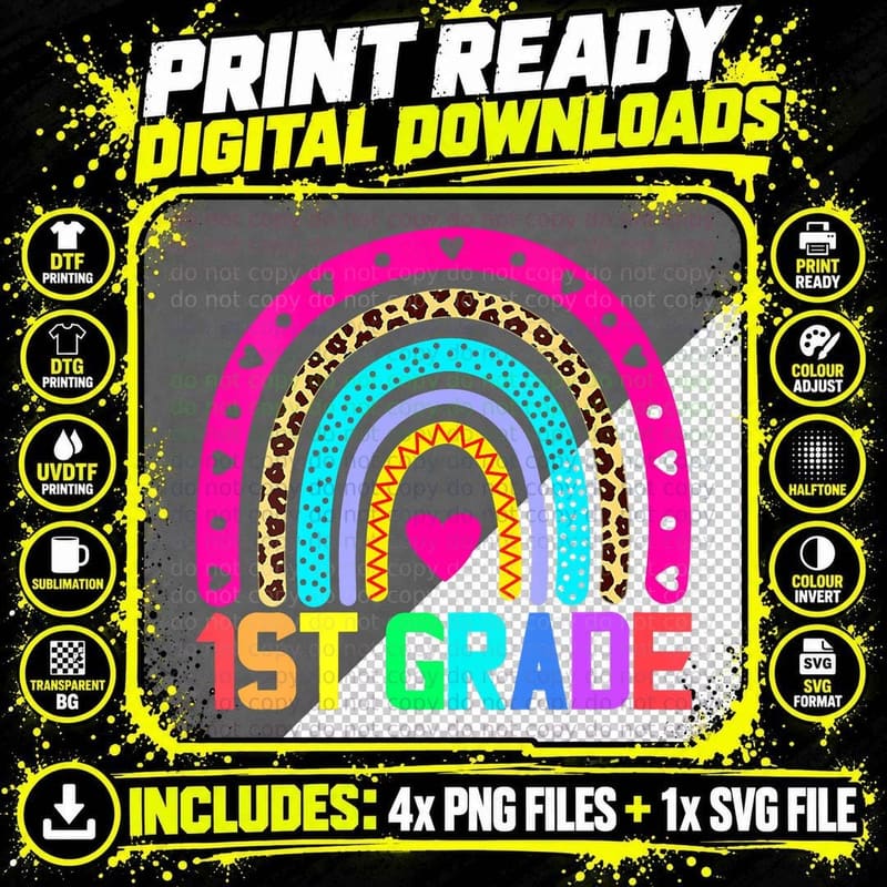 First Grade Rainbow Girls Boys Teacher Team 1st Squad Png SVG Digital Bundle