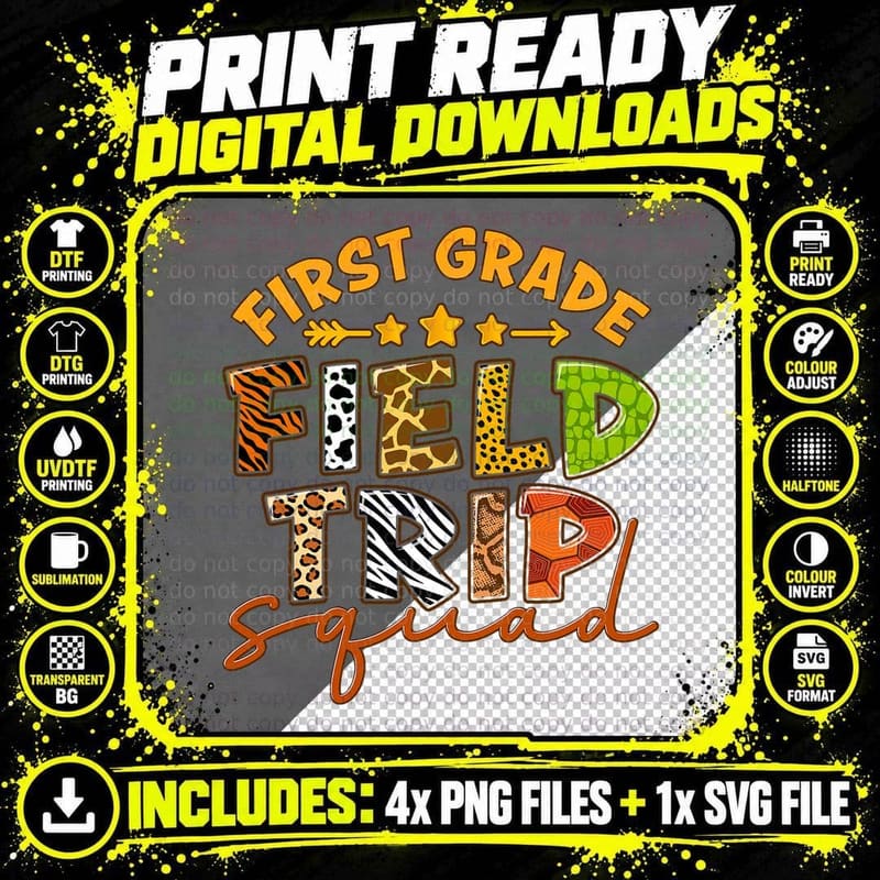 First Grade Zoo Field Trip Squad Matching Students Png SVG Digital Bundle