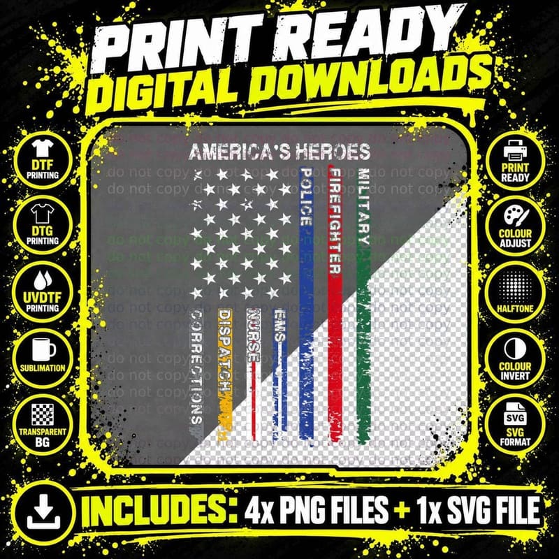 First Responders Hero Flag Nurse EMS Police Fire Png SVG Digital Bundle