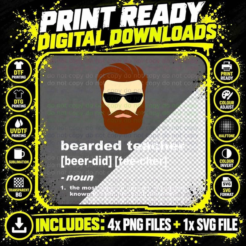 Funny Beard Teacher Appreciation Gift for Men T-Shirt Png SVG Digital Bundle