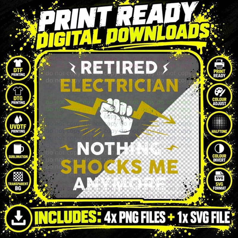 Funny Electrician Retirement Art Men Women Wireman Png SVG Digital Bundle