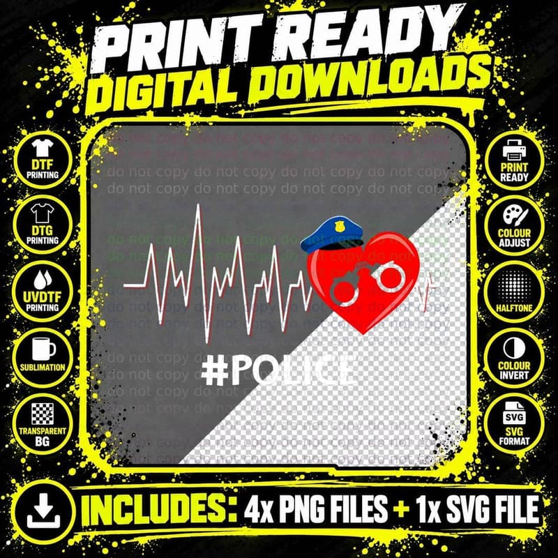 Funny Jobs Heart Cute Police Couples Valentines Day Png SVG Digital Bundle