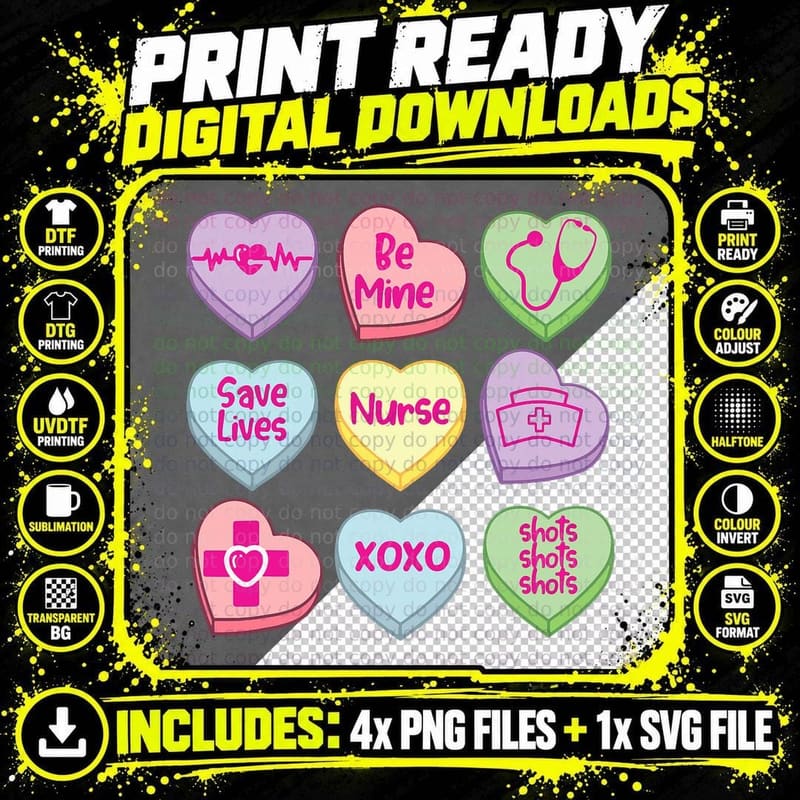 Funny Nurse Conversation Hearts Valentines Day Women Men Png SVG Digital Bundle