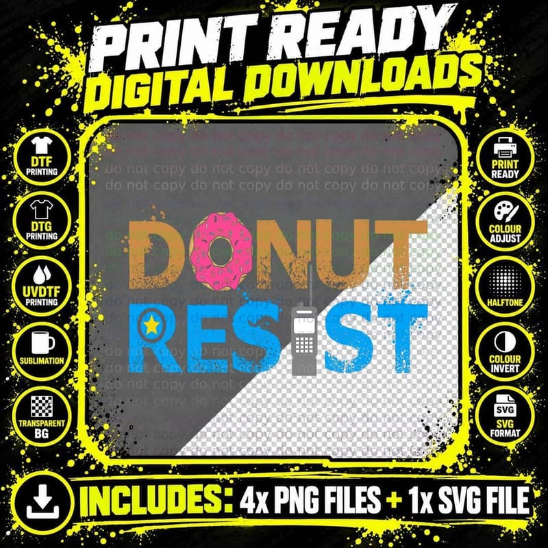 Funny Policeman Gifts Funny Police Officer Donut Resist Png SVG Digital Bundle