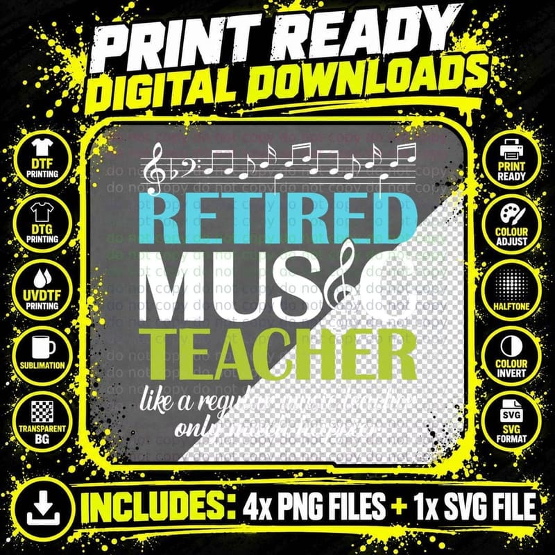 Funny Retired Music Teacher Retirement Gift Shirt Png SVG Digital Bundle