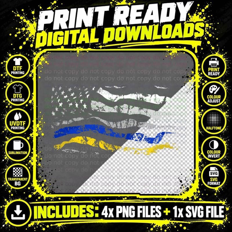 Gold Blue Line 911 Police Dispatcher First Responder Png SVG Digital Bundle