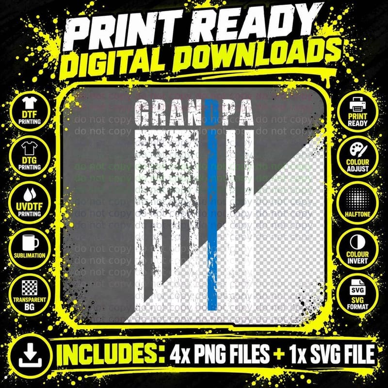 Grandpa US Flag Police Grandpa of a Police Officer Png SVG Digital Bundle