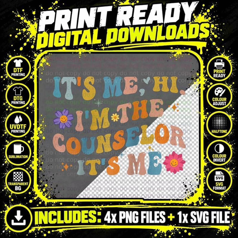 Groovy It's Me Hi I'm the Counselor It's Me Funny Png SVG Digital Bundle
