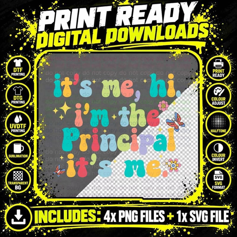 Groovy It's Me Hi I'm the Principal Teacher Back to Png SVG Digital Bundle