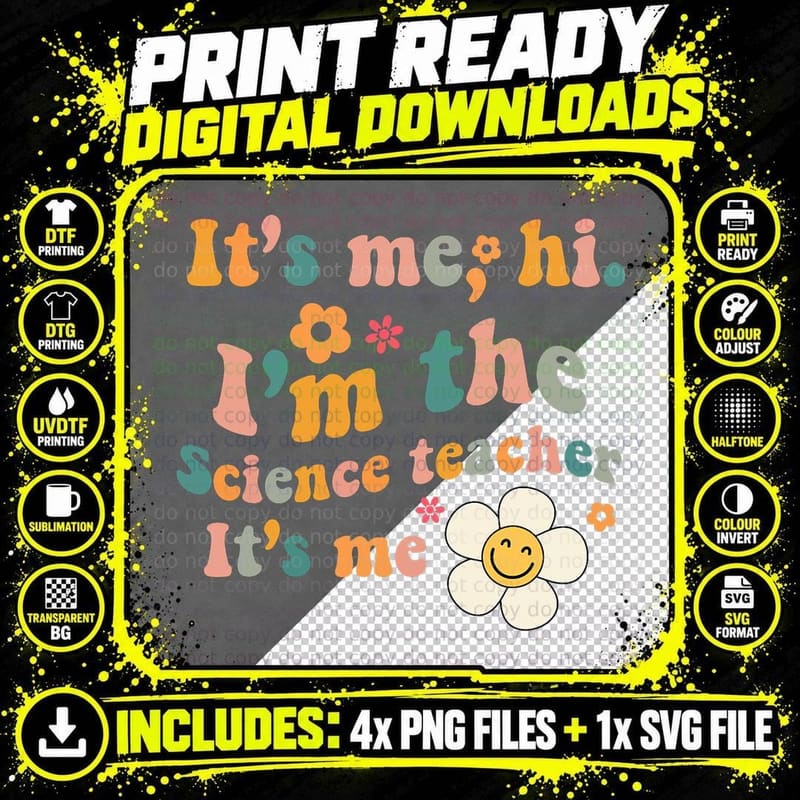 Groovy It's Me Hi I'm the Science Teacher Its Me Funny Png SVG Digital Bundle