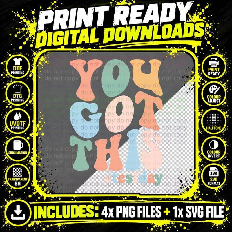 Groovy Motivational Testing Day Teacher Student You Got Png SVG Digital Bundle