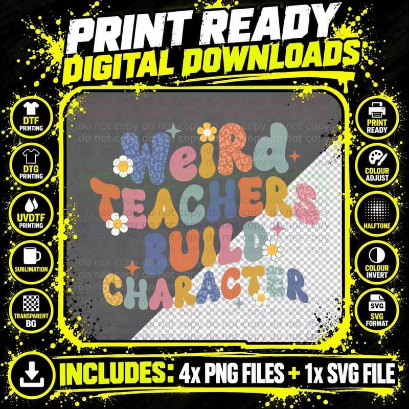 Groovy Teacher Weird Teacher Build Character Back to Png SVG Digital Bundle