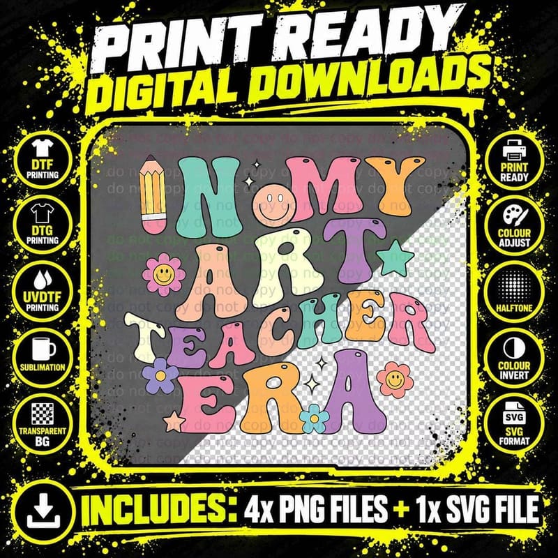 Groovy in My Art Teacher Era Art Teacher Back to School Png SVG Digital Bundle