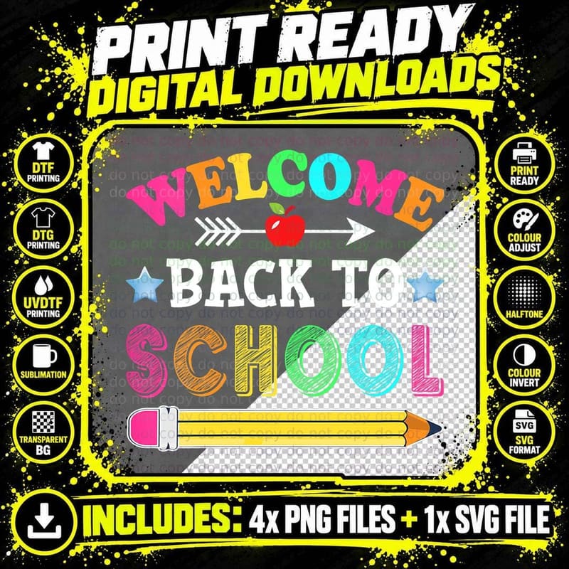 Happy First Day of School Welcome Back to School Teacher Png SVG Digital Bundle