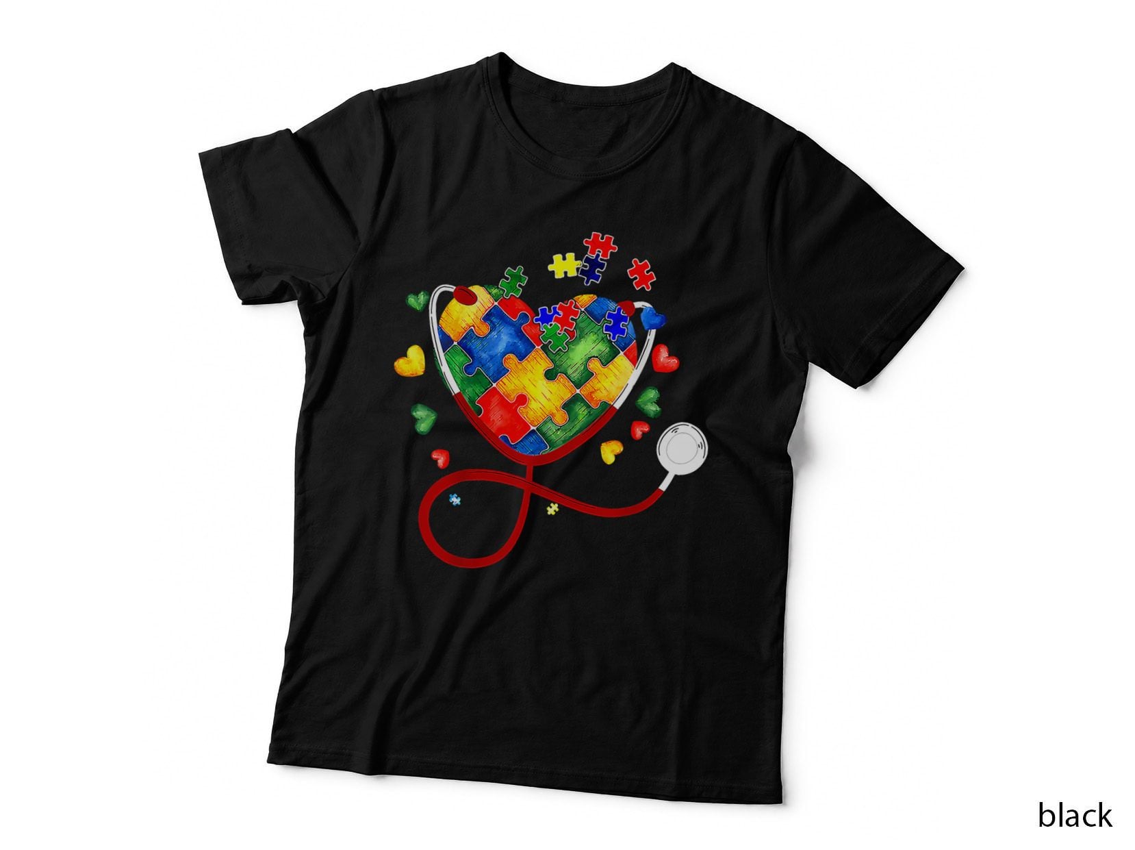 Heart Puzzle Stethoscope Er Rn Cna Nurse Autism Awareness T-Shirt