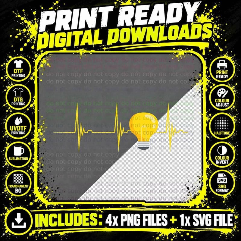 Heartbeat EKG Pulse Light Electrical Engineer Png SVG Digital Bundle