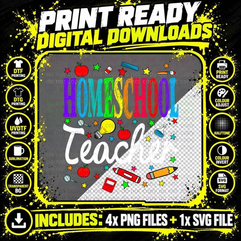 Homeschool Teacher Back to School Boys Girls T-Shirt Png SVG Digital Bundle