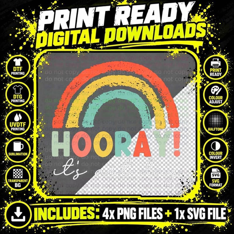 Hooray Its Art Day Rainbow Art Teacher Back to School Png SVG Digital Bundle