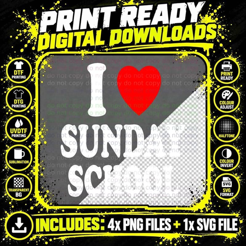 I Heart (Love) Sunday School Church Teacher Christian Png SVG Digital Bundle