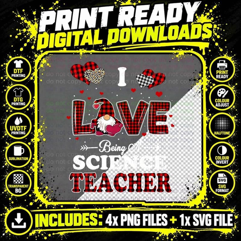 I Love Being a Science Teacher Valentines Day Gnome Png SVG Digital Bundle