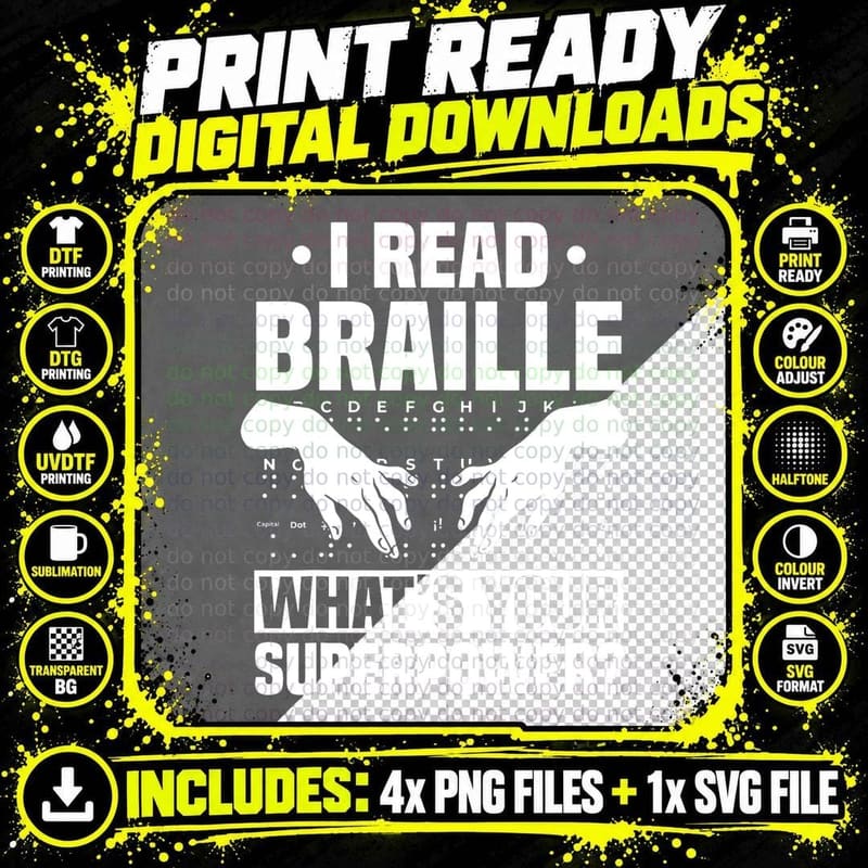 I Read Braille What's Your Superpower Braille Teacher Png SVG Digital Bundle
