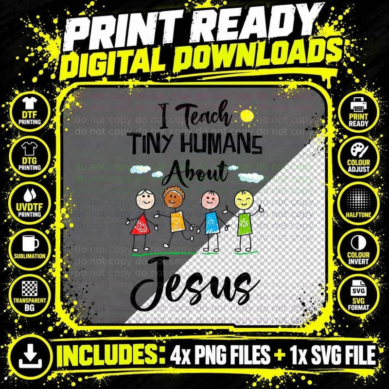 I Teach Tiny Humans About Jesus Sunday School Teacher Png SVG Digital Bundle