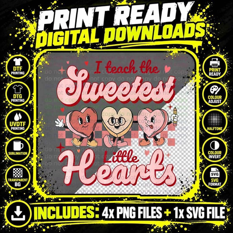 I Teach the Sweetest Hearts Retro Teacher Valentines Day Png SVG Digital Bundle