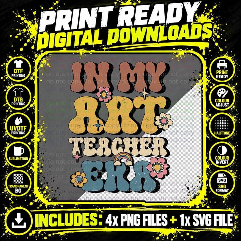 In My Art Teacher Era Retro Groovy Art Teacher Outfits Png SVG Digital Bundle