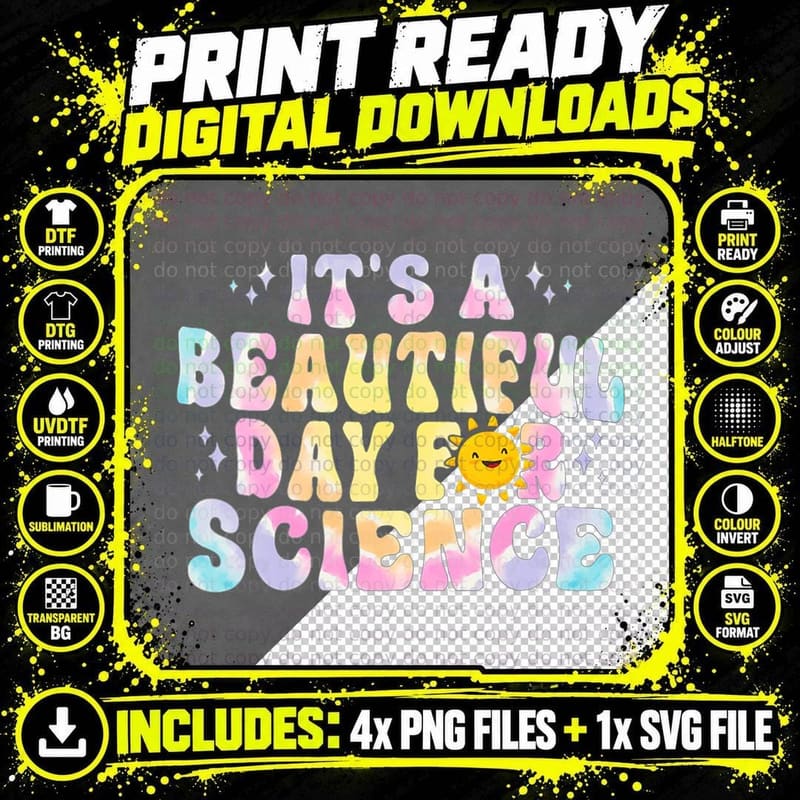 It's Beautiful Day for Science Cute Tie Dye Teacher Png SVG Digital Bundle