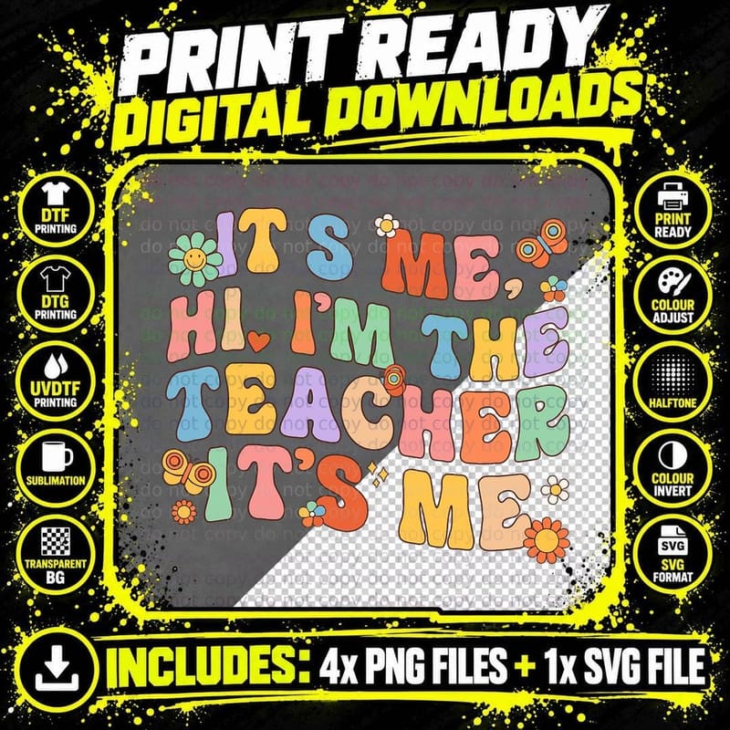It's Me Hi I'm the Teacher Day Retro Groovy Back to Png SVG Digital Bundle