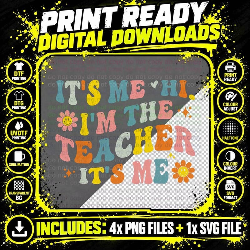 It's Me Hi I'm the Teacher It's Me Vintage Groovy Png SVG Digital Bundle