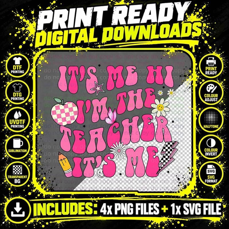 Its Me Hi I'm the Teacher Its Me Back to School Retro Png SVG Digital Bundle